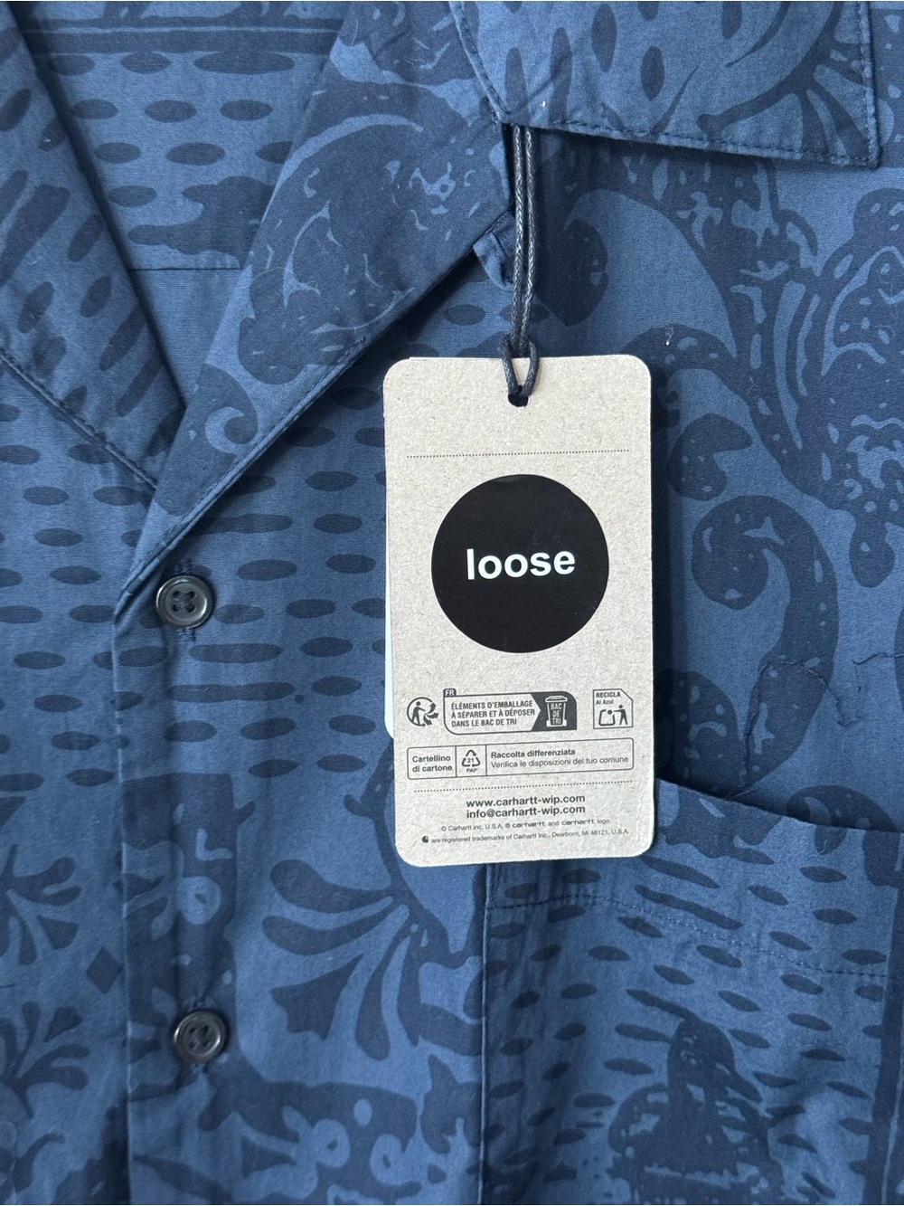 Carhartt Work In Progress Navy Blue Bandana Print Camp Collar Shirt Sleeve Shirt - Picture 5 of 8